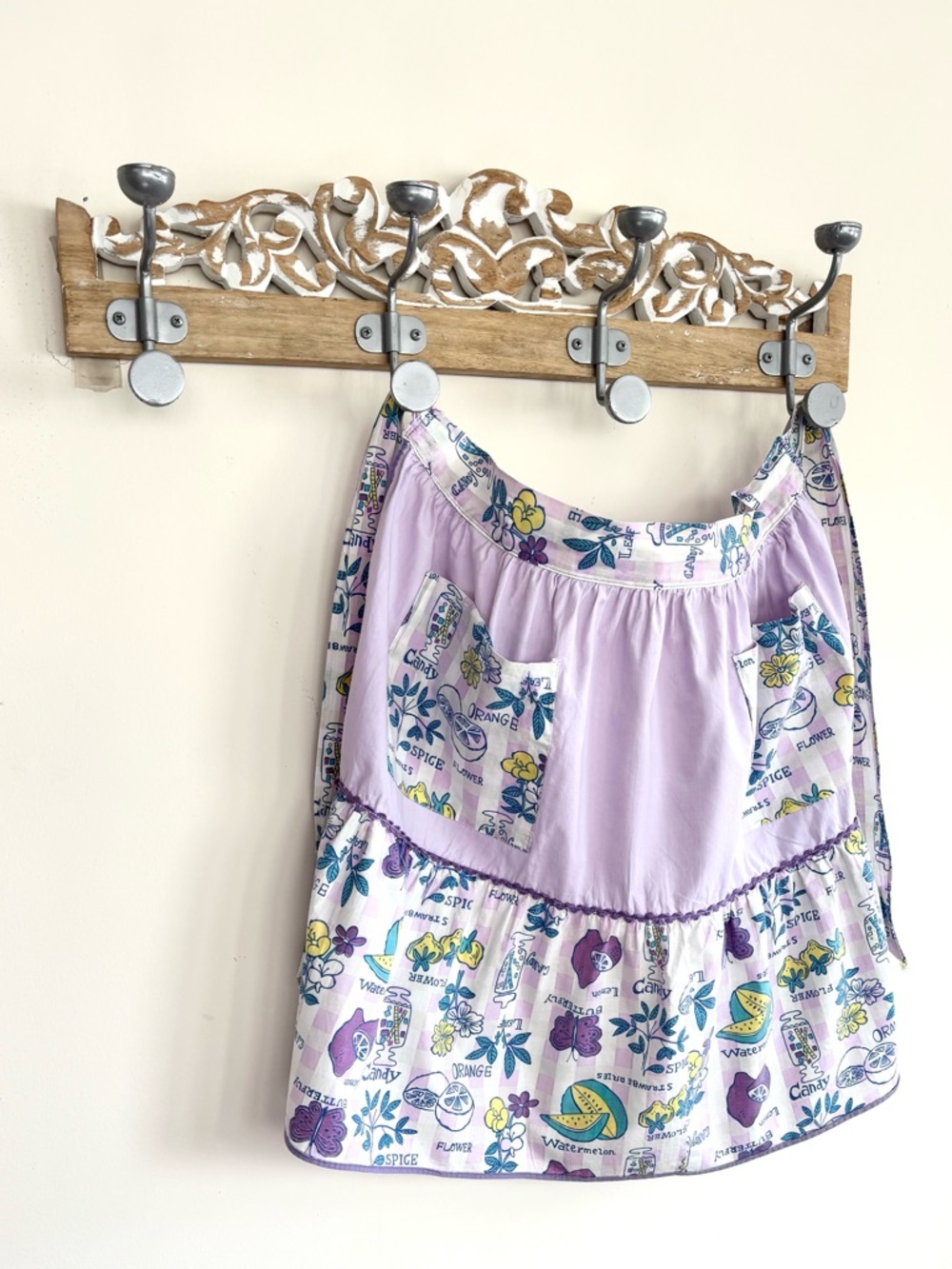Vintage Handmade Half Apron 1970s Kitsch Fabric